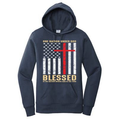 American Flag Gift One Nation Under God Great Gift Women's Pullover Hoodie