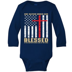 American Flag Gift One Nation Under God Great Gift Baby Long Sleeve Bodysuit