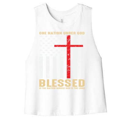 American Flag Gift One Nation Under God Great Gift Women's Racerback Cropped Tank