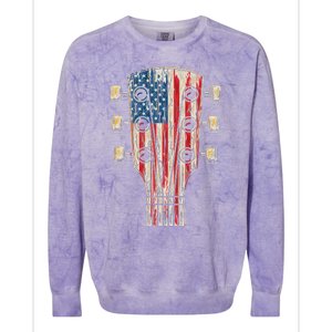 American Flag Guitar 4th Of July Guitarist Usa Country Music Colorblast Crewneck Sweatshirt