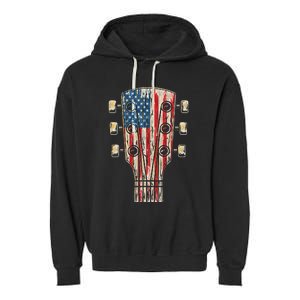 American Flag Guitar 4th Of July Guitarist Usa Country Music Garment-Dyed Fleece Hoodie