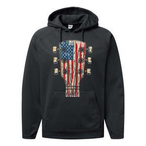 American Flag Guitar 4th Of July Guitarist Usa Country Music Performance Fleece Hoodie