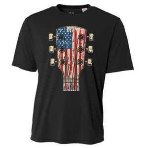 American Flag Guitar 4th Of July Guitarist Usa Country Music Cooling Performance Crew T-Shirt