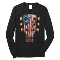 American Flag Guitar 4th Of July Guitarist Usa Country Music Long Sleeve Shirt