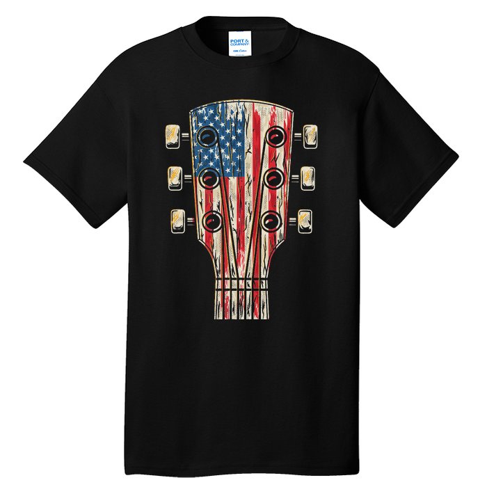 American Flag Guitar 4th Of July Guitarist Usa Country Music Tall T-Shirt