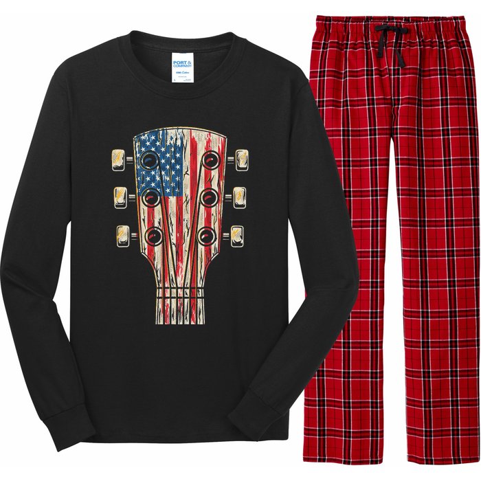 American Flag Guitar 4th Of July Guitarist Usa Country Music Long Sleeve Pajama Set