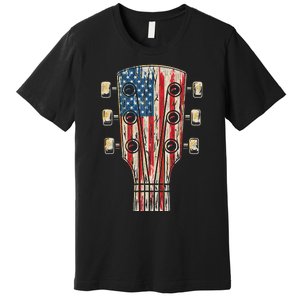 American Flag Guitar 4th Of July Guitarist Usa Country Music Premium T-Shirt