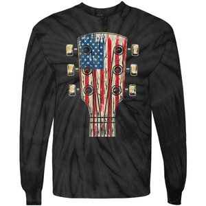 American Flag Guitar 4th Of July Guitarist Usa Country Music Tie-Dye Long Sleeve Shirt