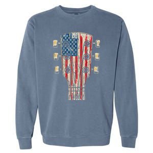 American Flag Guitar 4th Of July Guitarist Usa Country Music Garment-Dyed Sweatshirt