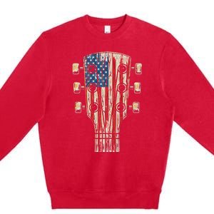 American Flag Guitar 4th Of July Guitarist Usa Country Music Premium Crewneck Sweatshirt