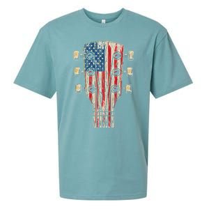 American Flag Guitar 4th Of July Guitarist Usa Country Music Sueded Cloud Jersey T-Shirt