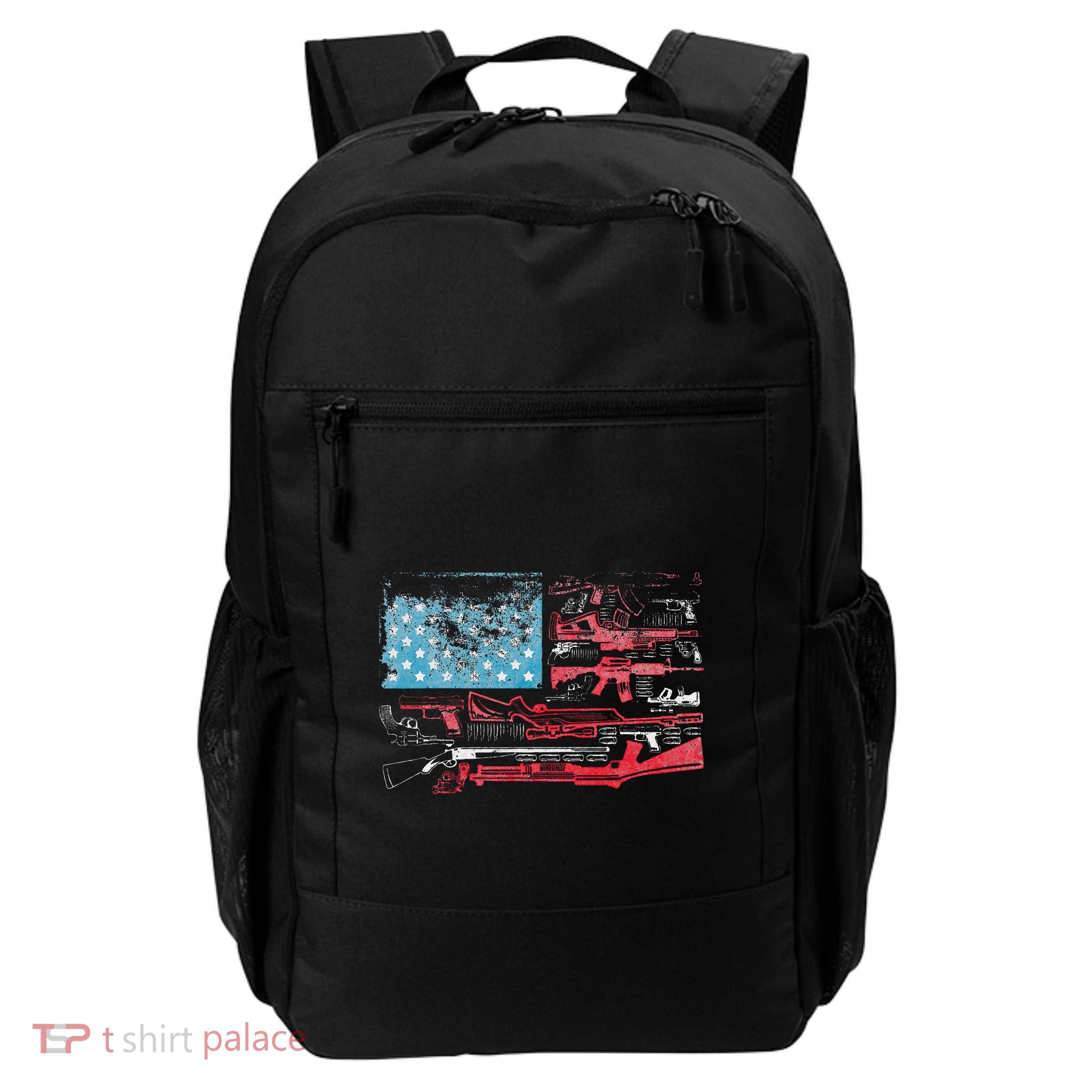 American Flag Guns Riffles Bullets Us Flag Weapon Ammo Lover Daily Commute Backpack