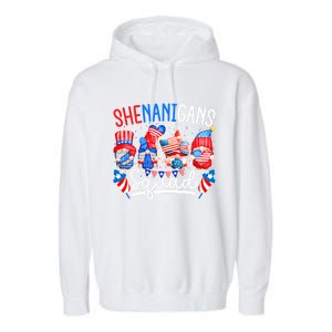 American Flag Gnomes 4th Of July Funny Shenanigans Squad Cute Gift Garment-Dyed Fleece Hoodie