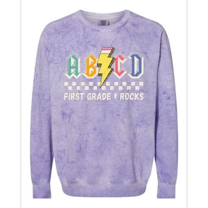 ABCD First Grade Rocks Pencil Lightning Teachers Rock Colorblast Crewneck Sweatshirt