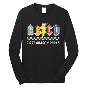 ABCD First Grade Rocks Pencil Lightning Teachers Rock Long Sleeve Shirt