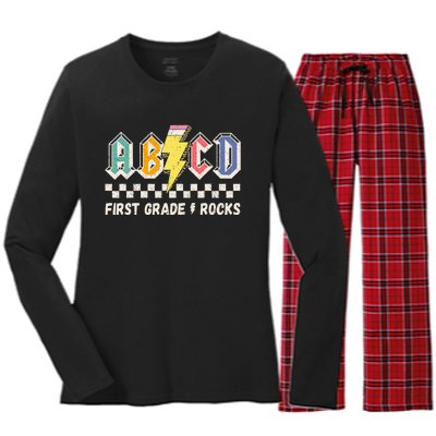 ABCD First Grade Rocks Pencil Lightning Teachers Rock Women's Long Sleeve Flannel Pajama Set 