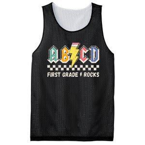 ABCD First Grade Rocks Pencil Lightning Teachers Rock Mesh Reversible Basketball Jersey Tank