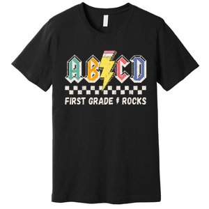 ABCD First Grade Rocks Pencil Lightning Teachers Rock Premium T-Shirt