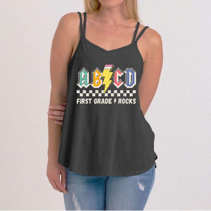 ABCD First Grade Rocks Pencil Lightning Teachers Rock Women's Strappy Tank