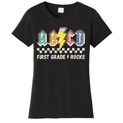 ABCD First Grade Rocks Pencil Lightning Teachers Rock Women's T-Shirt