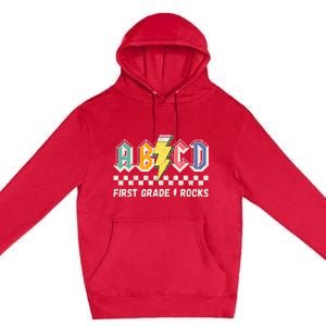 ABCD First Grade Rocks Pencil Lightning Teachers Rock Premium Pullover Hoodie