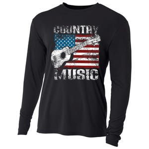 American Flag Guitar Player Funny Country Cooling Performance Long Sleeve Crew