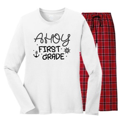 Ahoy First Grade Teacher Women's Long Sleeve Flannel Pajama Set 