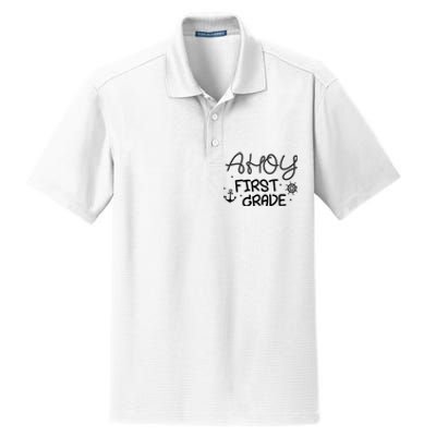 Ahoy First Grade Teacher Dry Zone Grid Polo