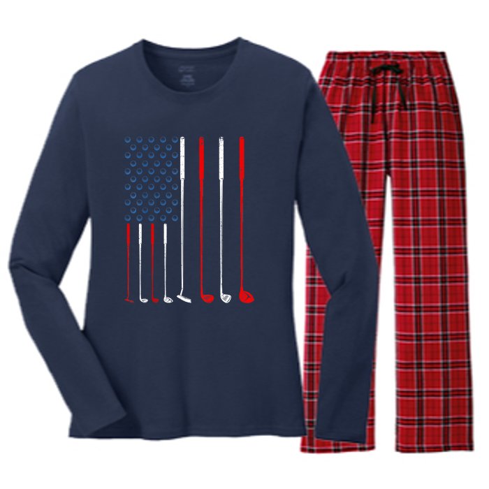 American Flag Golf Clubs Gift Women's Long Sleeve Flannel Pajama Set 