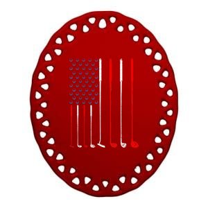 American Flag Golf Clubs Gift Ceramic Oval Ornament