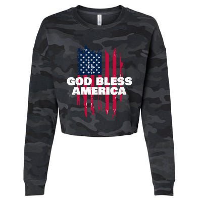 American Flag God Bless America Patriotic Gift Cropped Pullover Crew