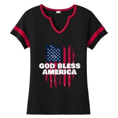 American Flag God Bless America Patriotic Gift Ladies Halftime Notch Neck Tee