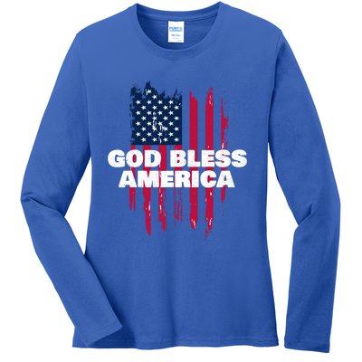 American Flag God Bless America Patriotic Gift Ladies Long Sleeve Shirt