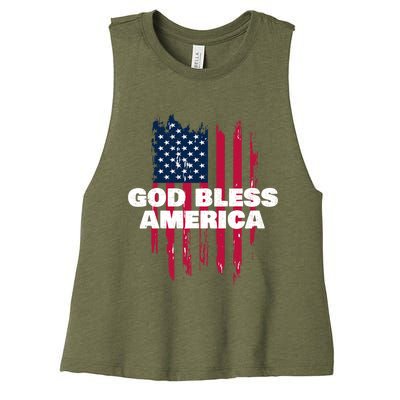 American Flag God Bless America Patriotic Gift Women's Racerback Cropped Tank