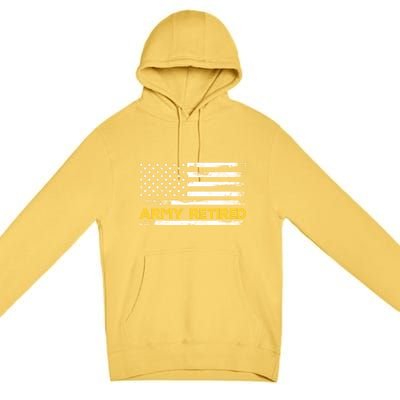 American Flag Gift Army Retired Military Army Thin Goldline Premium Pullover Hoodie