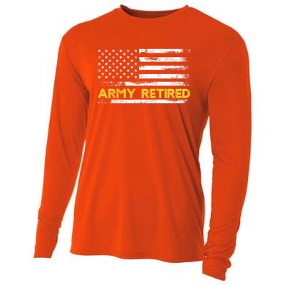 American Flag Gift Army Retired Military Army Thin Goldline Cooling Performance Long Sleeve Crew