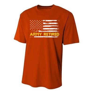 American Flag Gift Army Retired Military Army Thin Goldline Performance Sprint T-Shirt