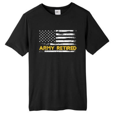 American Flag Gift Army Retired Military Army Thin Goldline Tall Fusion ChromaSoft Performance T-Shirt