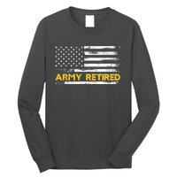 American Flag Gift Army Retired Military Army Thin Goldline Long Sleeve Shirt