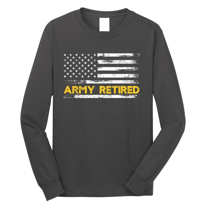 American Flag Gift Army Retired Military Army Thin Goldline Long Sleeve Shirt