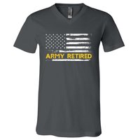 American Flag Gift Army Retired Military Army Thin Goldline V-Neck T-Shirt