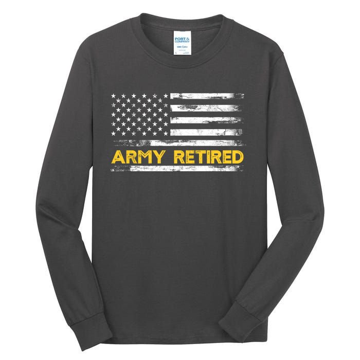 American Flag Gift Army Retired Military Army Thin Goldline Tall Long Sleeve T-Shirt