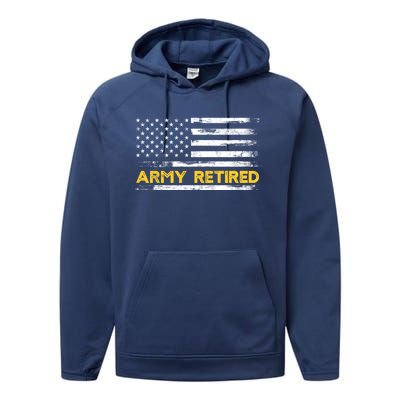 American Flag Gift Army Retired Military Army Thin Goldline Performance Fleece Hoodie