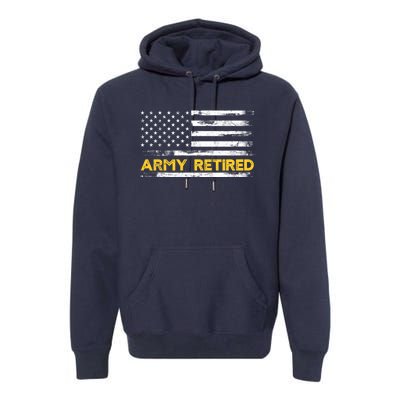 American Flag Gift Army Retired Military Army Thin Goldline Premium Hoodie