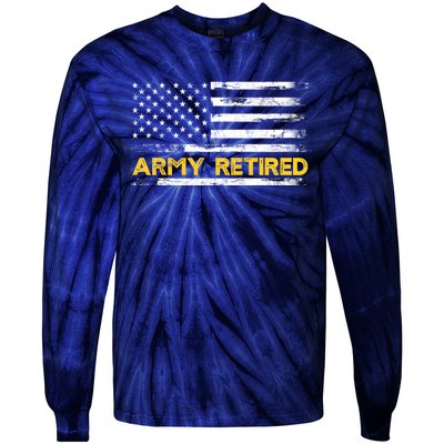 American Flag Gift Army Retired Military Army Thin Goldline Tie-Dye Long Sleeve Shirt