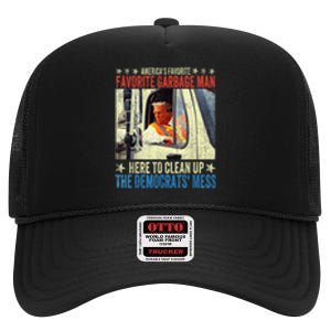 AmericaS Favorite Garbage Man Trump Rides In Garbage Truck High Crown Mesh Back Trucker Hat