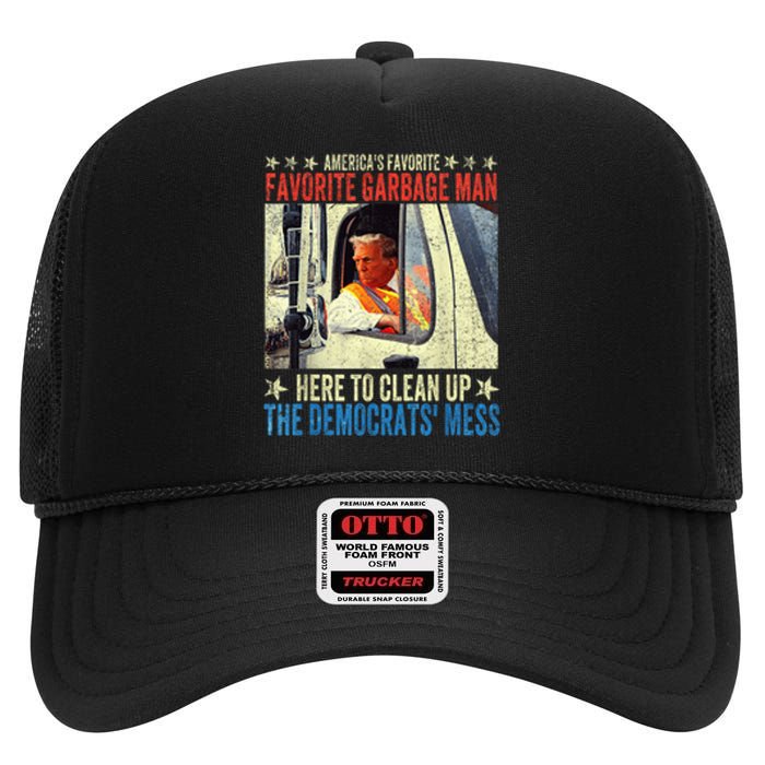 AmericaS Favorite Garbage Man Trump Rides In Garbage Truck High Crown Mesh Back Trucker Hat