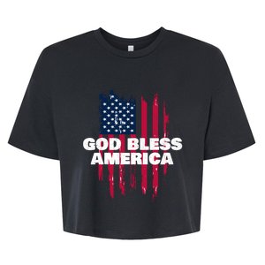 American Flag God Bless America Patriotic Meaningful Gift Bella+Canvas Jersey Crop Tee