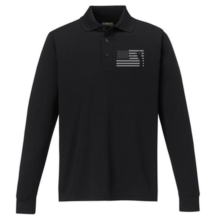 American Flag Golf Clothing Golfer Vintage Golf Performance Long Sleeve Polo