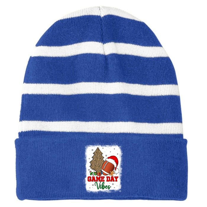 America Football Game Day Vibes Leopard Football Santa Hat Gift Striped Beanie with Solid Band